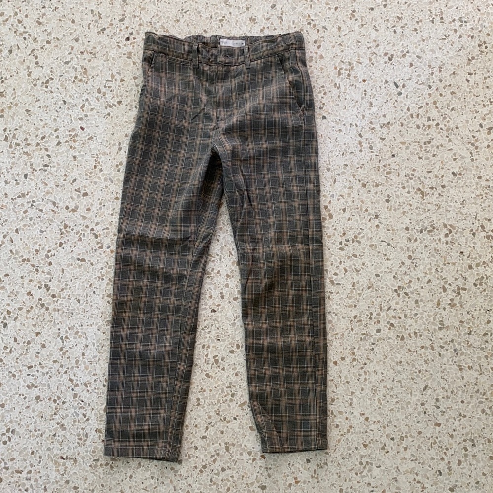 ZARA Boys 10 Plaid Gray Dress Pants Chinos